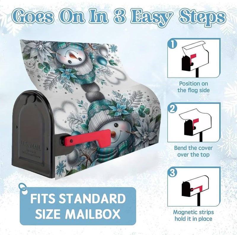 VBXNT Store Winter Christmas Snowman Themed Mailbox Cover, Magnetic Waterproof Mailbox Package 18x21 Inch Standard Size, Snow Oxford Cloth Mailbox Decoration for Christmas, Thanksgiving, Winter Outdoor Garden - Image 4
